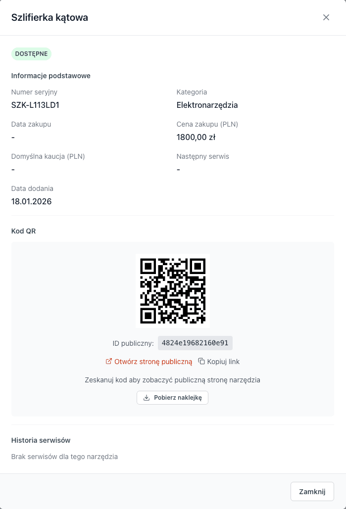 Widok po zeskanowaniu kodu QR