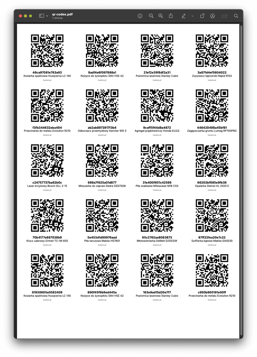 Strona drukowania etykiet QR