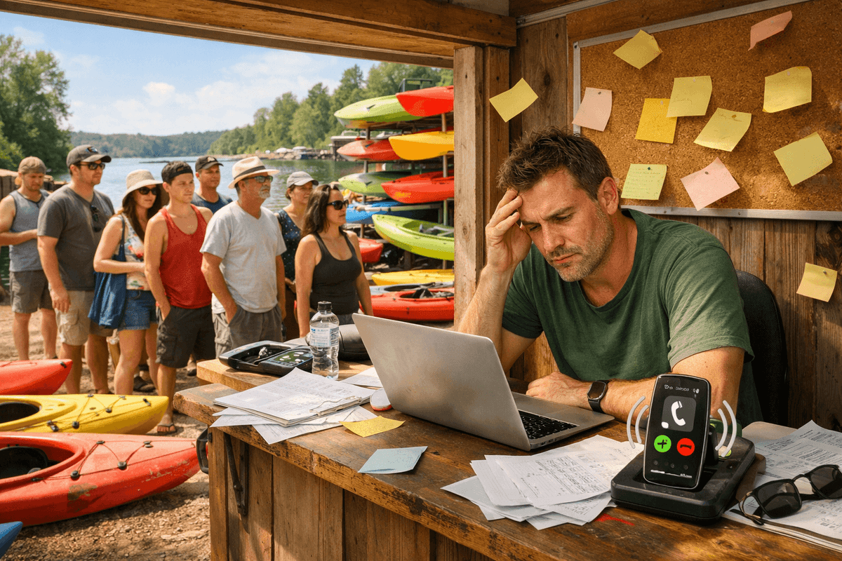 Queue of customers at a seasonal rental shop