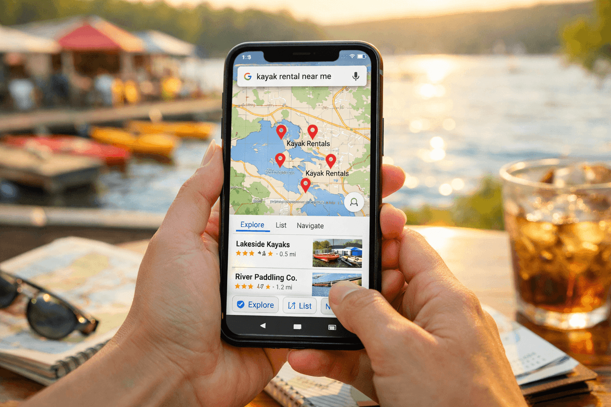 Customers searching for rental shops online on their phone
