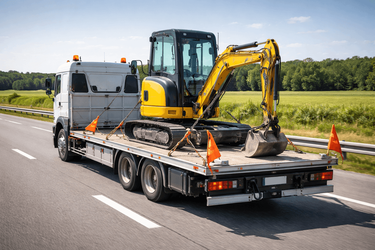 Transport koparki na naczepie niskopodwoziowej