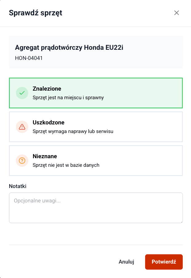 Sesja inwentaryzacyjna ze skanowaniem QR w Toolero