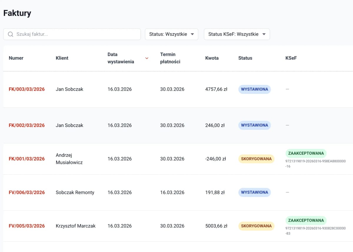 List of settlements and recurring invoices in Toolero
