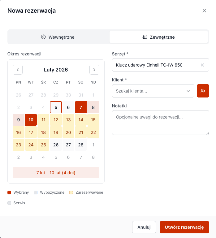 Reservation calendar with conflict detection