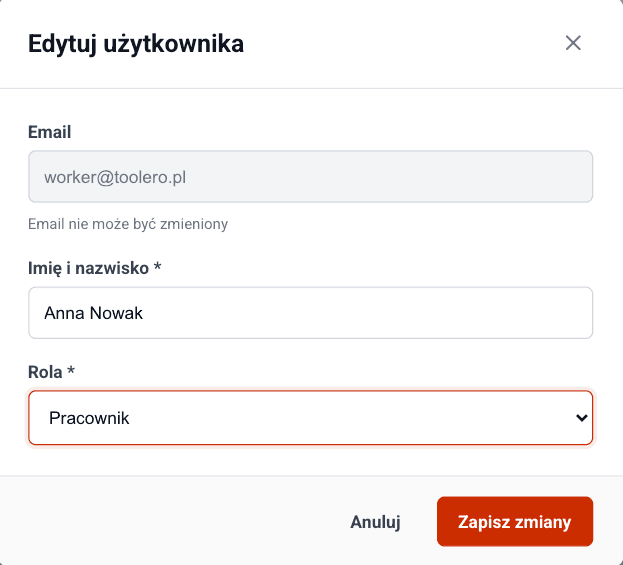 Permission and role matrix in the settings panel