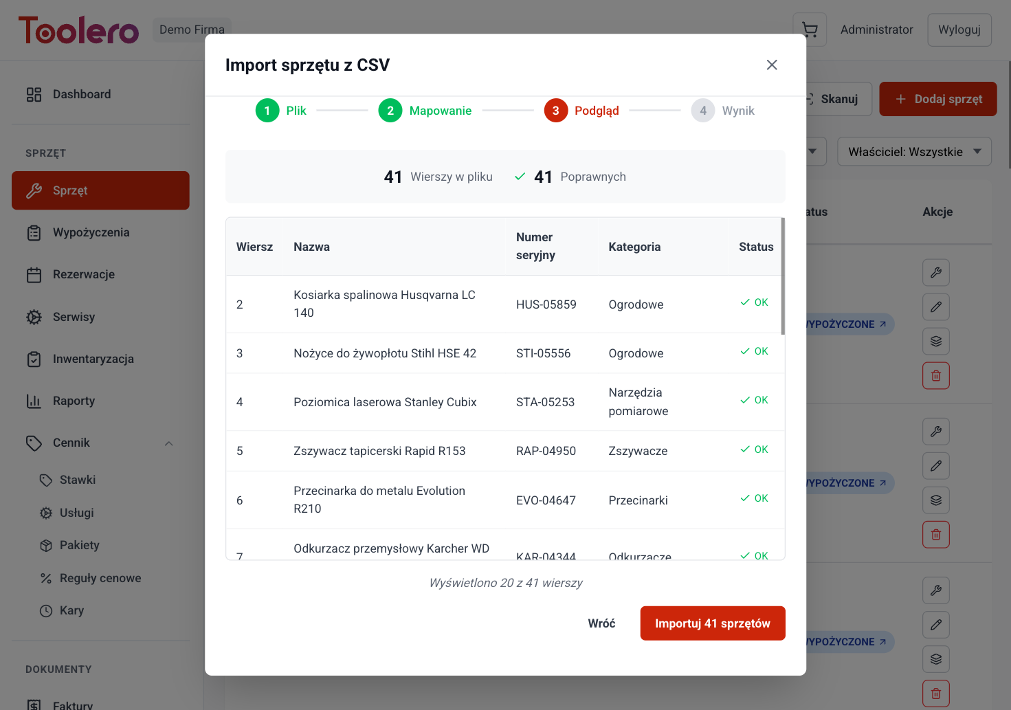 CSV Data Import & Export – Equipment Migration in Toolero